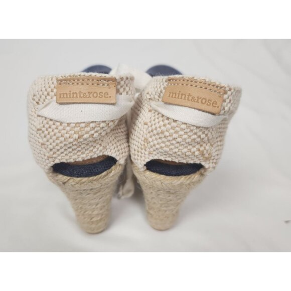 Mint and Rose Women's Sz. 37/6 Lolita Espadrille Wedge Navy Leather/Canvas - Picture 4 of 8